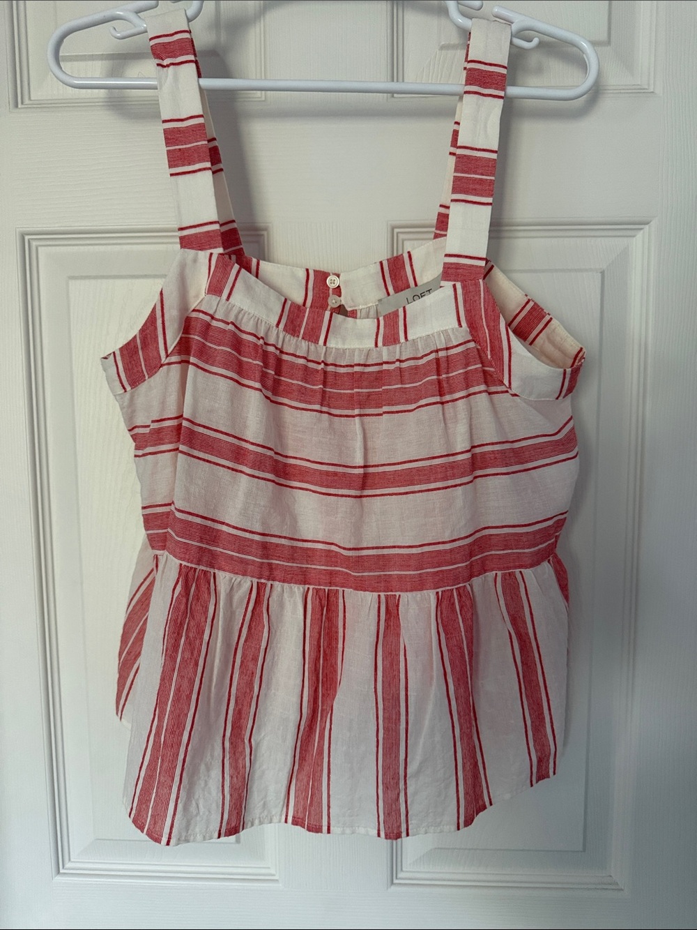 LOFT White Sleeveless Top with Red Stripes